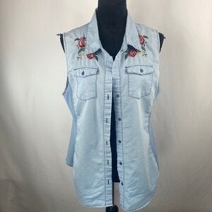 Cavalini Light Blue Embroidered Button Down Vest